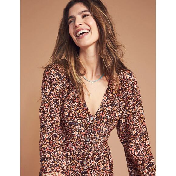Faherty Toluca Border Print Long Sleeve Dress in Monserrat Floral Size XS - Picture 2 of 16